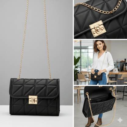 Bolso Transversal de Mujer en Matelassé con Cierre Dorado Modelo Lumière Noir