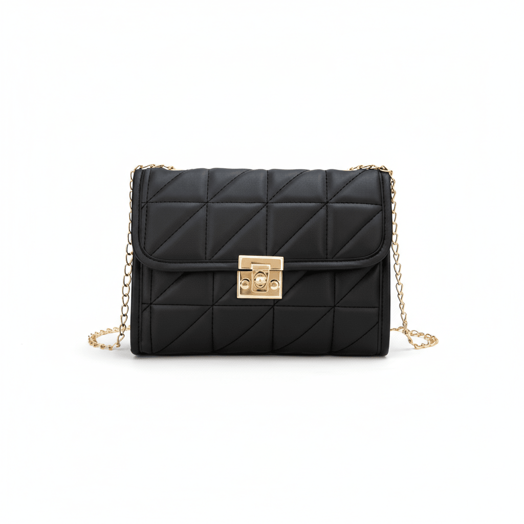 Bolso Transversal de Mujer en Matelassé con Cierre Dorado Modelo Lumière Noir